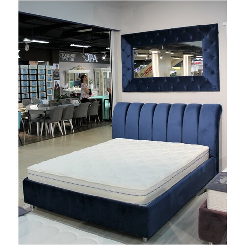 Кровать / кровать 160х200 / комплект для спальни / кровать + зеркало / велюр / синий