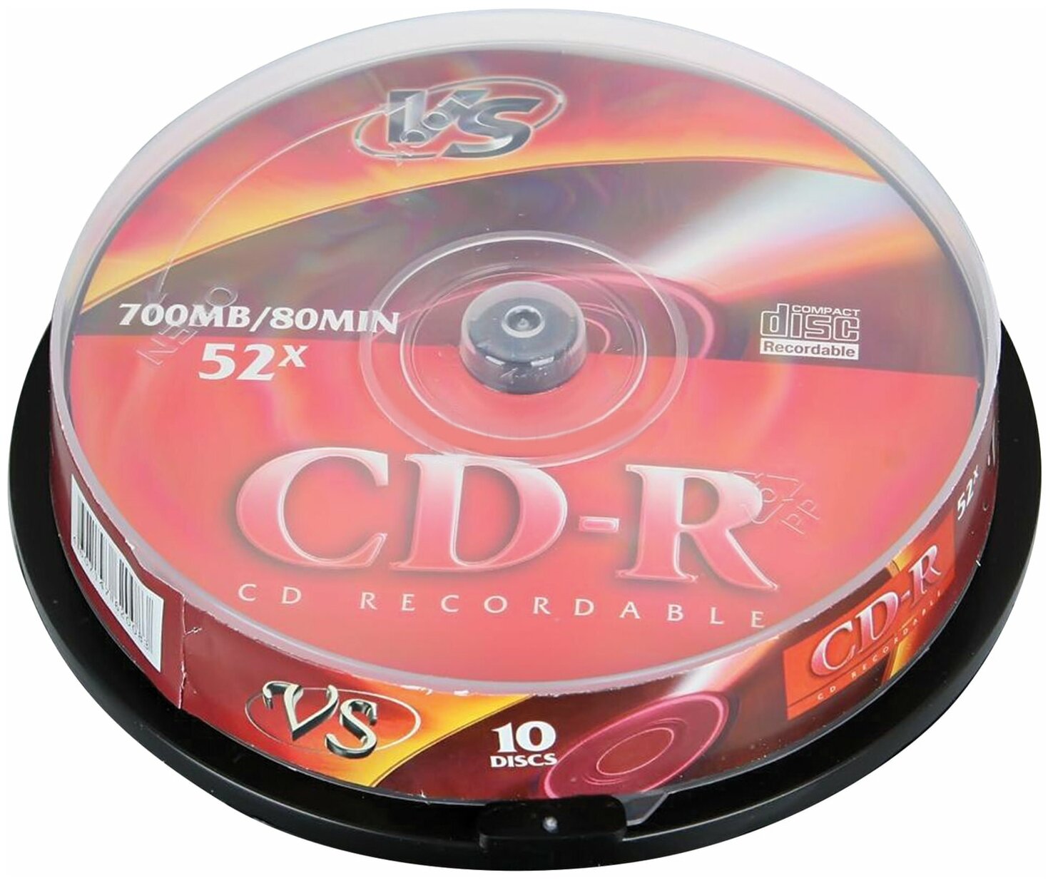 Диски CD-R VS 700 Mb 52x Cake Box (упаковка на шпиле), комплект 10 шт, VSCDRCB1001 4 шт .