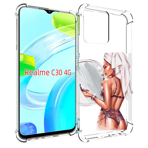 чехол mypads нарисованная девушка с котом женский для realme c30 4g narzo 50i prime задняя панель накладка бампер Чехол MyPads Девушка-с-полотенцем женский для Realme C30 4G / Narzo 50i Prime задняя-панель-накладка-бампер