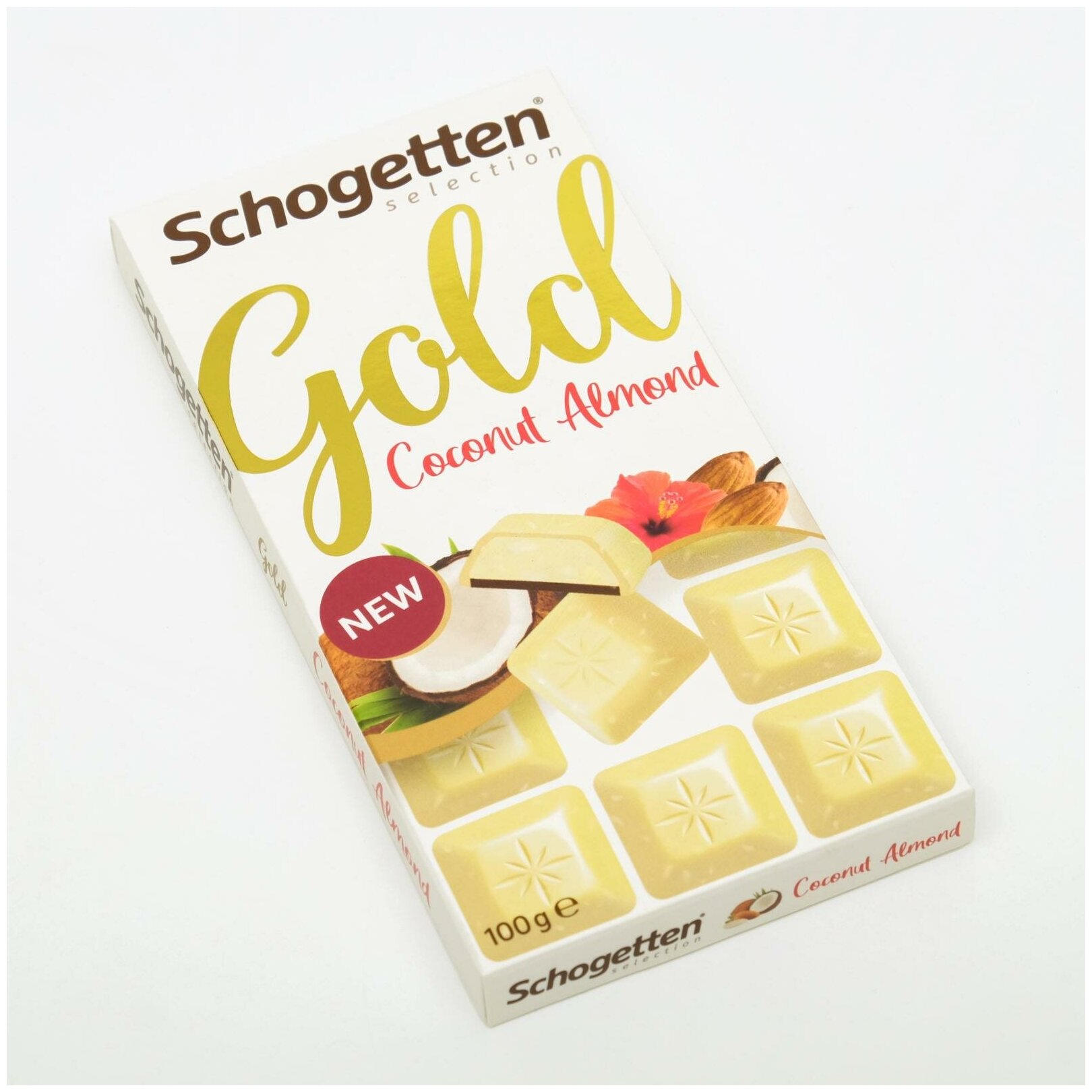 Шоколад SCHOGETTEN Gold белый с кокосом и дробленым миндалём 100 г - фотография № 2