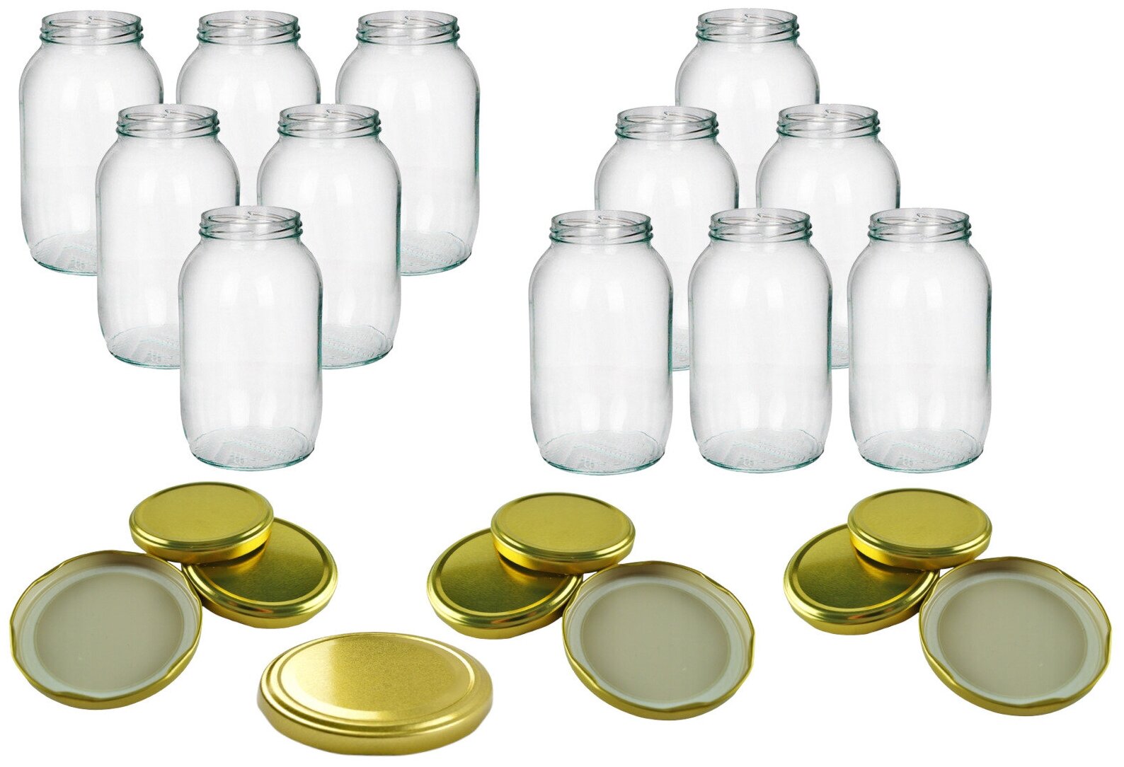 Банка для консервирования 1.5 л / 1500 мл под Твист - Офф 82 мм 10 штук 10 крышек Твист - Офф 82 мм золотистая