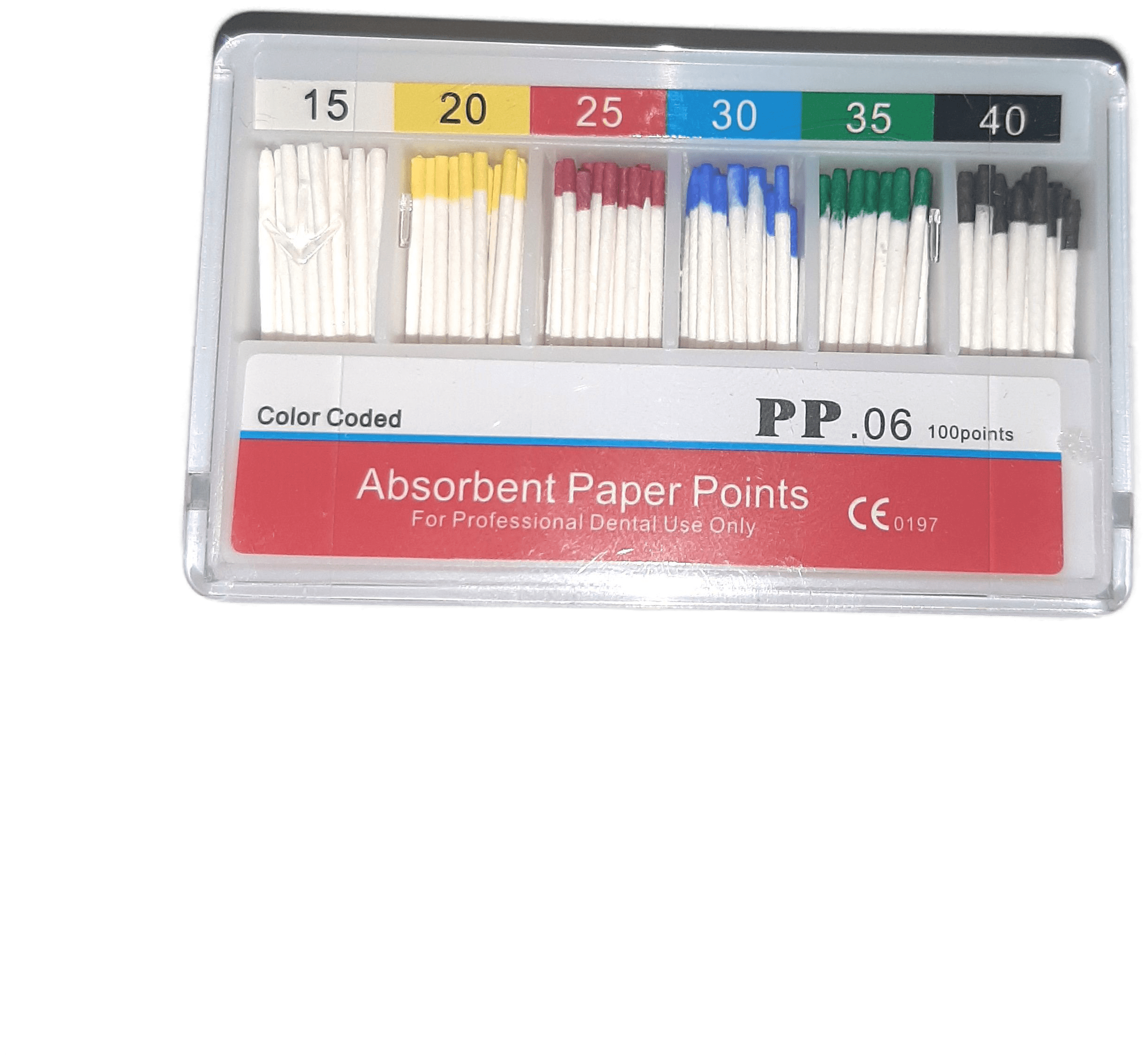 Штифты бумажные абсорбирующие эндоканальные стоматологические Absorbent Paper Points (HAND ROLLED) , конусность 06, размер №15-40, 100 шт. в упаковке