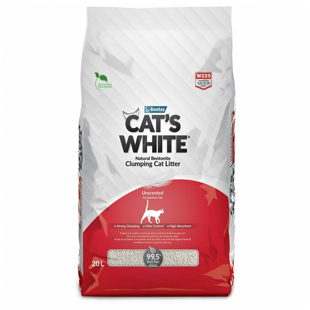 Комкующийся наполнитель Cat's White Natural натуральный без ароматизатора для кошачьего туалета (20л) - фотография № 5