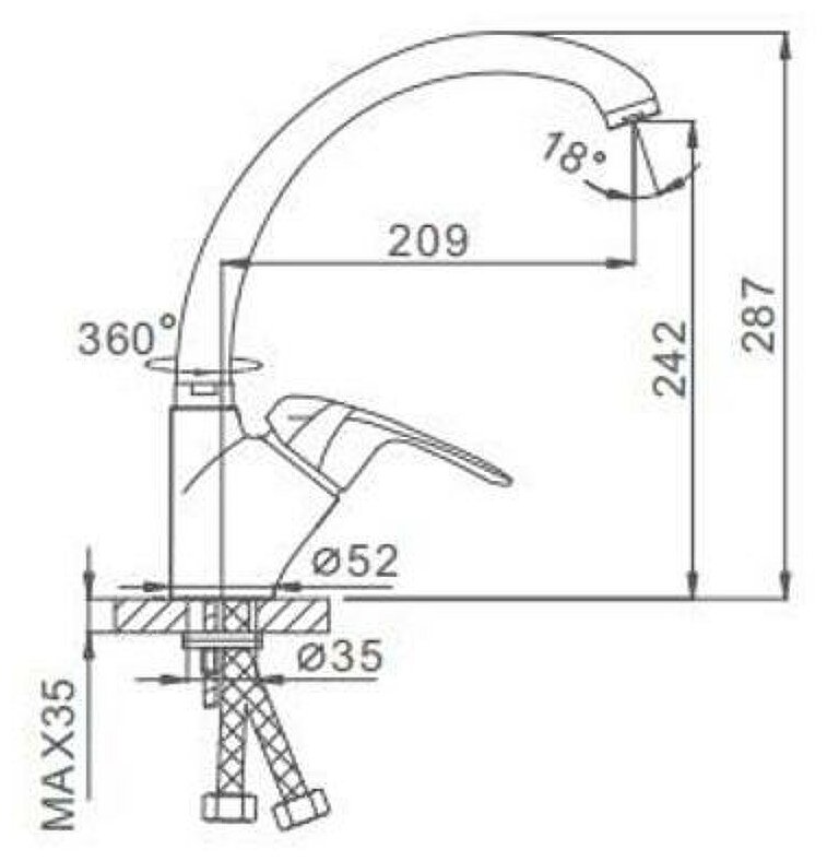 Смеситель для кухни 40к F4105-2 FRAP с отв боковая - фотография № 2