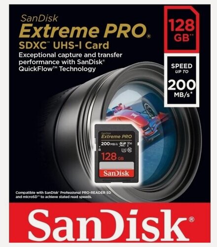 Изображение товара Карта памяти Sandisk Extreme Pro SDXC UHS-I U3 V30 128Gb (200/90 MB/s)