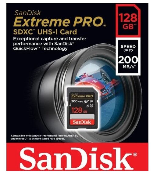 Карта памяти SANDISK 128Gb Extreme Pro SDXC UHS-I U3 V30 (200/90 MB/s)