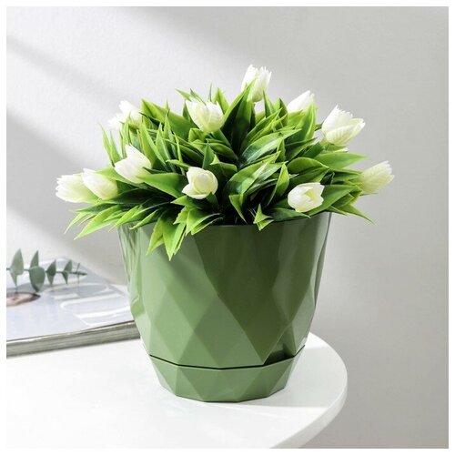 Горшок для цветов с поддоном Laurel, 1,3 л, d 14,5 см, h 12,5 см, цвет зелёный
