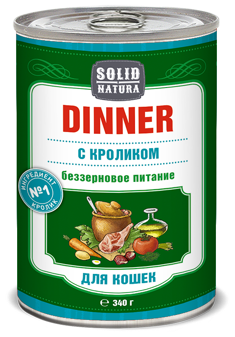 Влажный корм для кошек, Solid Natura Dinner, кролик, упаковка 6 шт х 340 г - фотография № 3