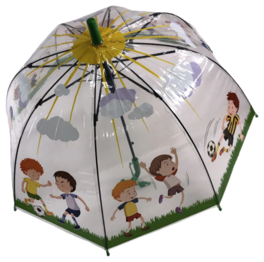 Зонт - трость прозрачный/ Детский зонтик от дождя GALAXY, полуавтомат, складной, арт. С-538, зелёный