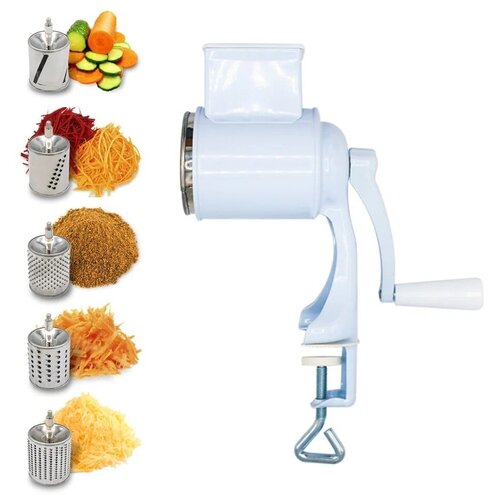 Ручная терка - овощерезка с 5 сменными насадками / Многофункциональный измельчитель для овощей и фруктов