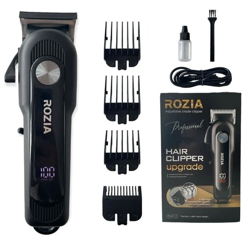 Машинка для стрижки Rozia HQ-2223 Триммер для стрижки волос бороды и усов с регулятором и LCD дисплеем 4 насадки черный 177100₽