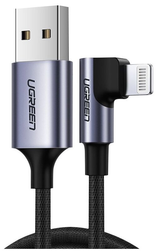 UGREEN US299 (60521) USB-A to Angled Lightning M/M Cable With Braided 1m - Black