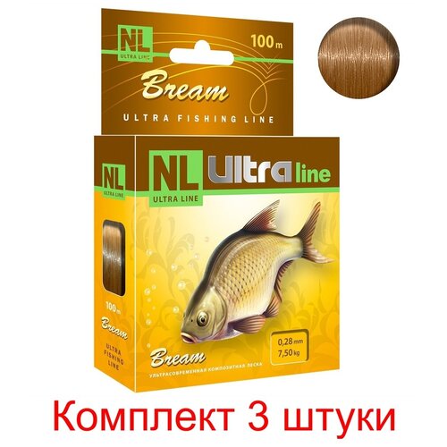 фото Монофильная леска для рыбалки aqua nl ultra bream (лещ) 100m 0,28mm ( 3 штуки )