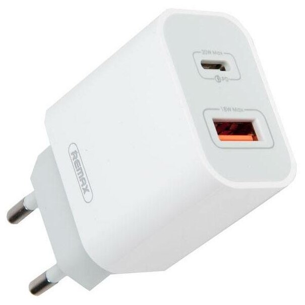 Блок питания (зарядное) REMAX RP-U68 Surie Series 20W PD+QC, USB-A, USB-C, 5V, 3.0A, кабель Type-C - Lightning, белый 6954851272151 - фотография № 2