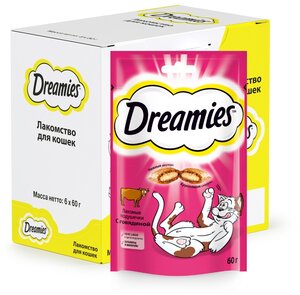 Лакомство для кошек  Dreamies Лакомство для кошек Dreamies подушечки, 360 г 6 уп. (шоу бокс) мясо