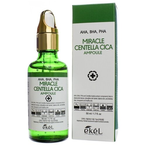 Купить Ekel Ампульная сыворотка с кислотами / Miracle Centella Cica Ampoule (AHA, BHA, PHA) green, 50 мл