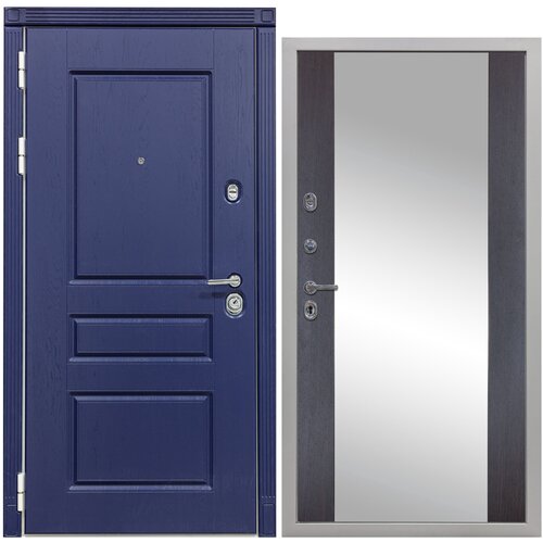 Дверь входная металлическая DIVA 45 Зеркало 2050x860 Левая Роял синий - Д15 Венге, тепло-шумоизоляция, антикоррозийная защита для квартиры