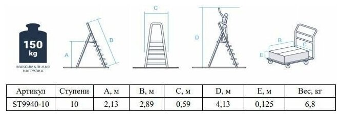 Лестница-стремянка алюминиевая односторонняя 213 см STARTUL (ST9940-10) - фотография № 2