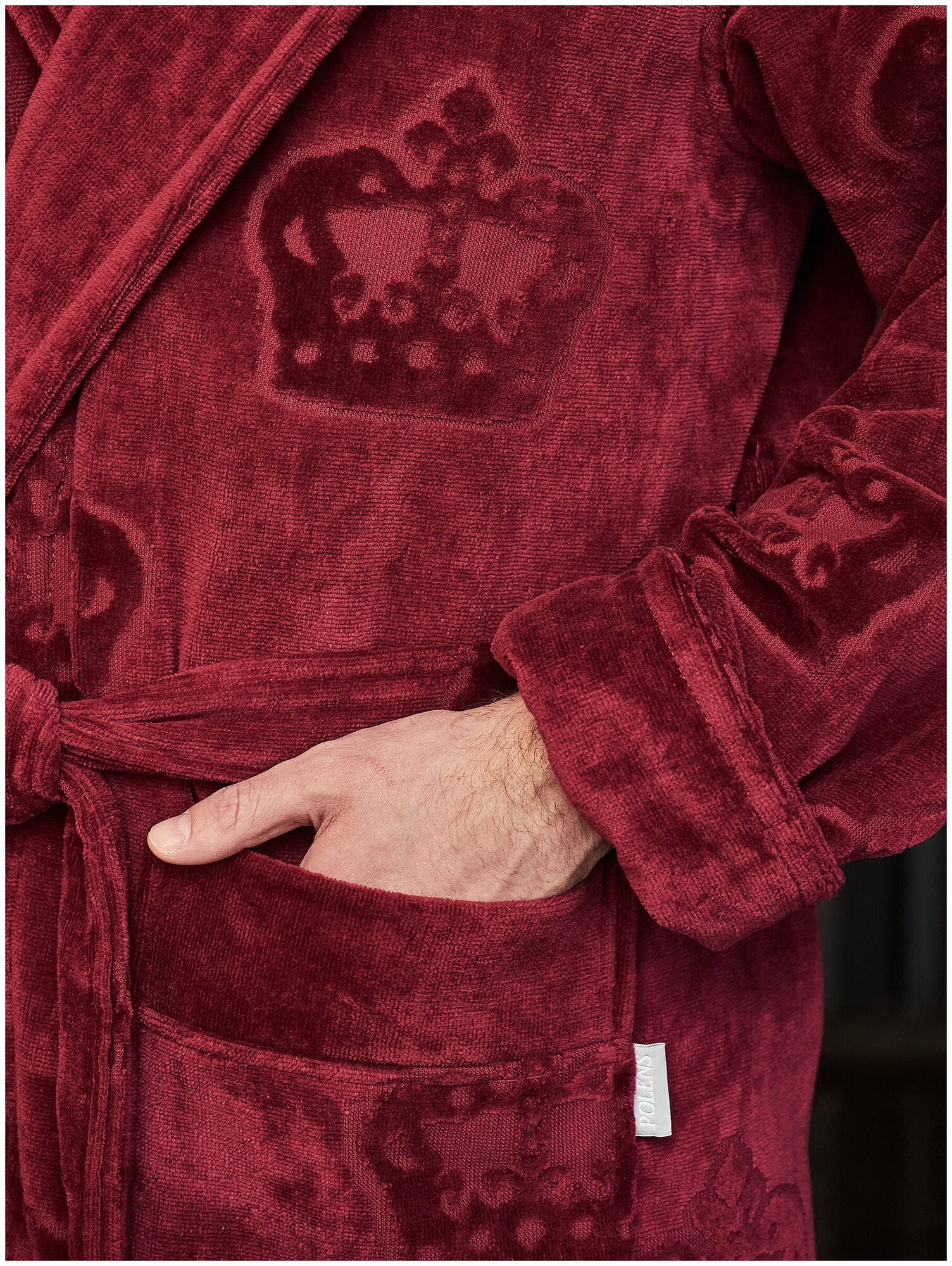 Халат мужской велюровый RICHARD воротник шалька (Бордовый) (2XL) - фотография № 5
