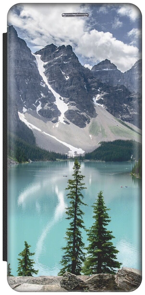 Чехол-книжка на Apple iPhone 11 Pro Max / Эпл Айфон 11 Про Макс с рисунком "Озеро и горы" черный