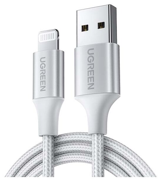 Кабель UGREEN US199 (60163) Lightning to USB Cable Alu Case With Braided. Длина: 2 м. Цвет: серебристый