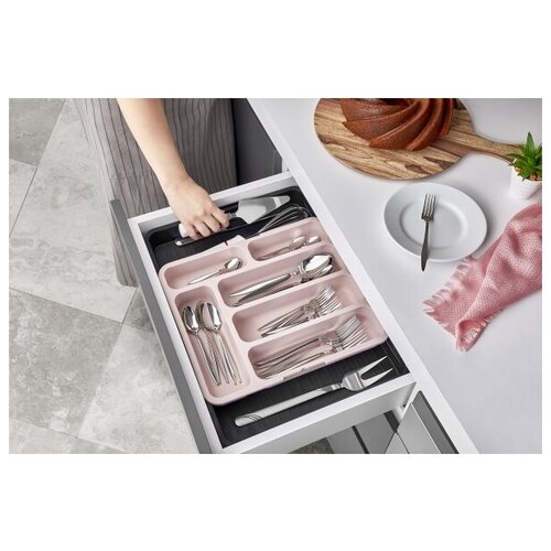 Лоток для столовых приборов раздвижной розовый