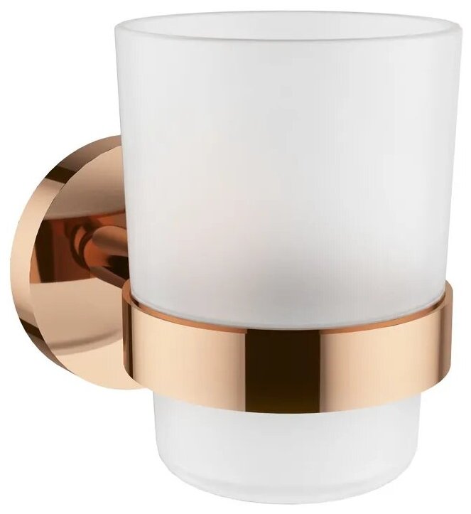 Стеклянный стакан для зубных щеток и пасты с латунным настенным держателем Wellsee Finishing Touch 182508000 (цвет держателя розовое золото)