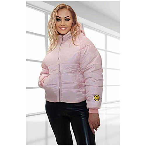 фото  куртка демисезонная, силуэт свободный, капюшон, размер 44, розовый bgt