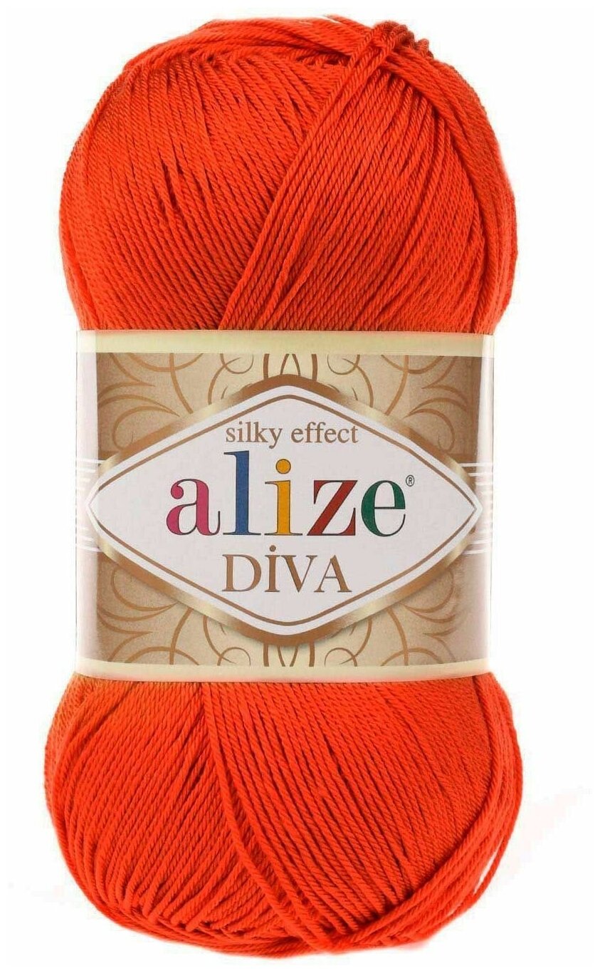 Пряжа ALIZE DIVA, оранжевый - 37, 100% микрофибра акрил, 5 мотков, 100 г, 350 м.