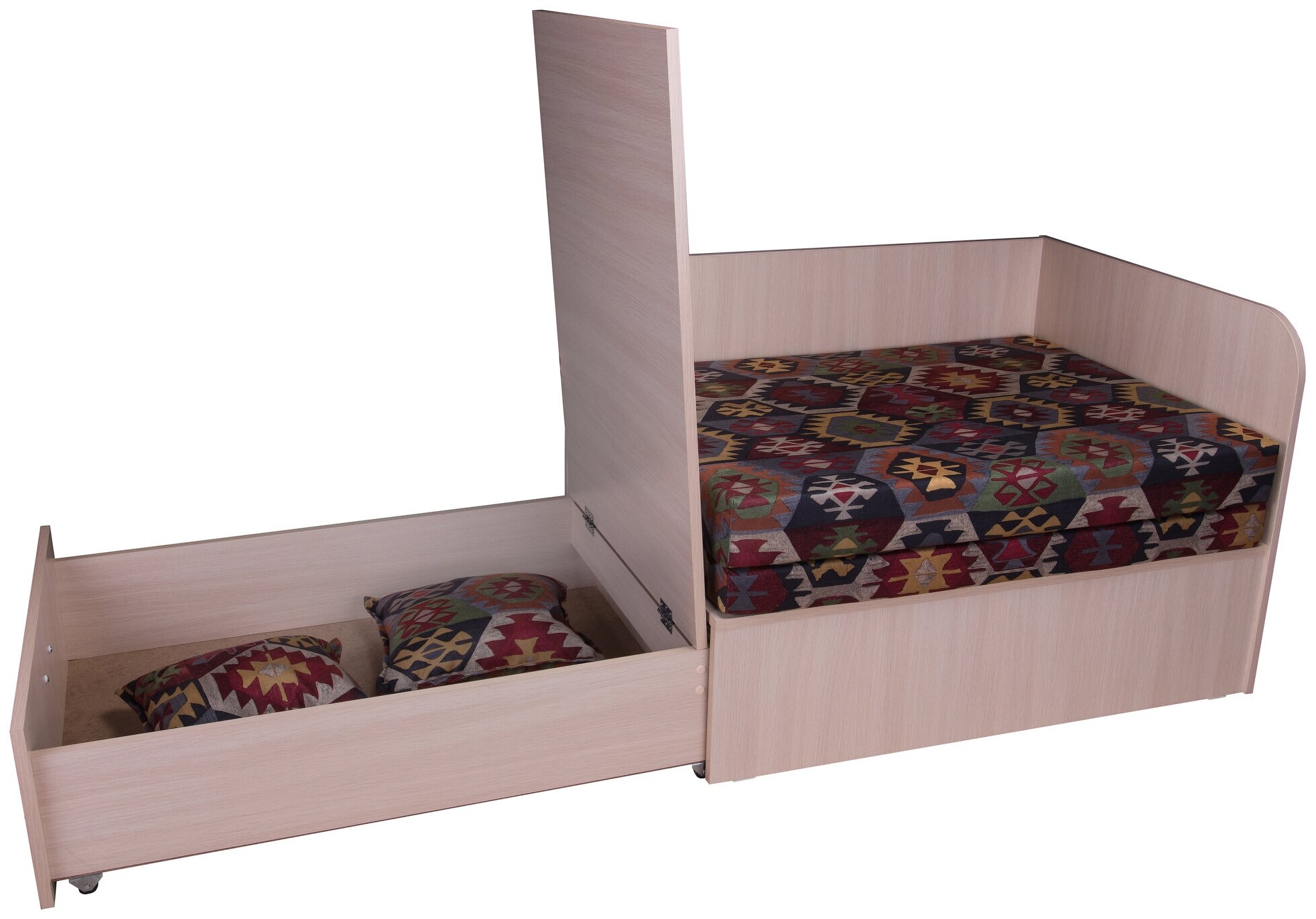 Диван-кровать раскладной детский «Чижик», вишневый с принтом, 98*72*63 см, молочный дуб, для детской комнаты