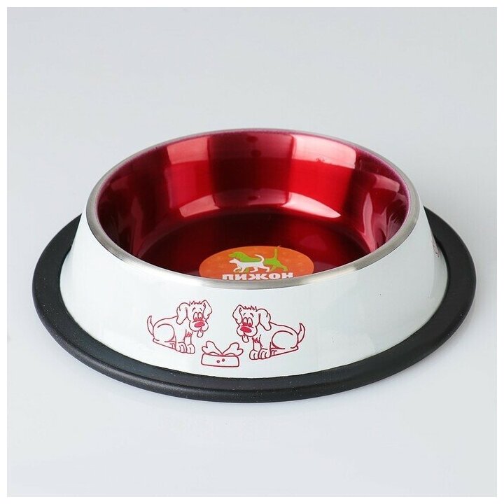 Миска для собак Пижон, с нескользящим основанием, бело-красная, 230 мл - фотография № 1
