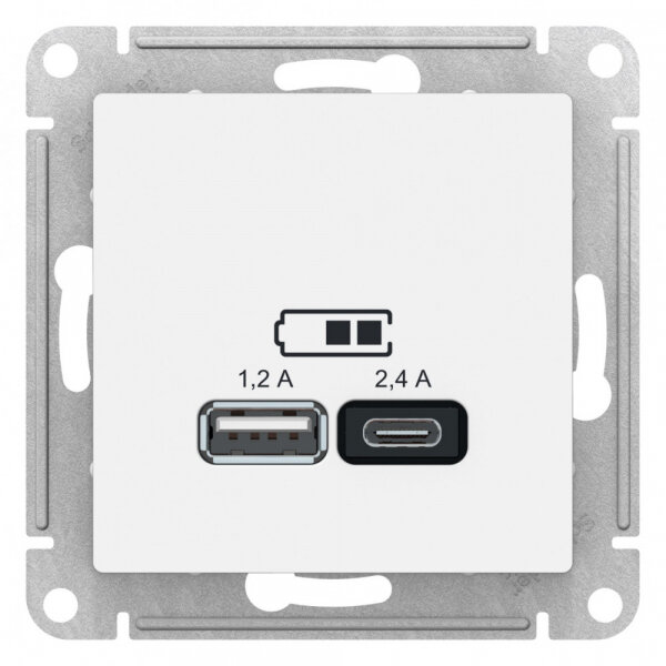 Розетка USB Schneider Electric AtlasDesign скрыт. IP20 белый (упак.:1шт) - фото №1