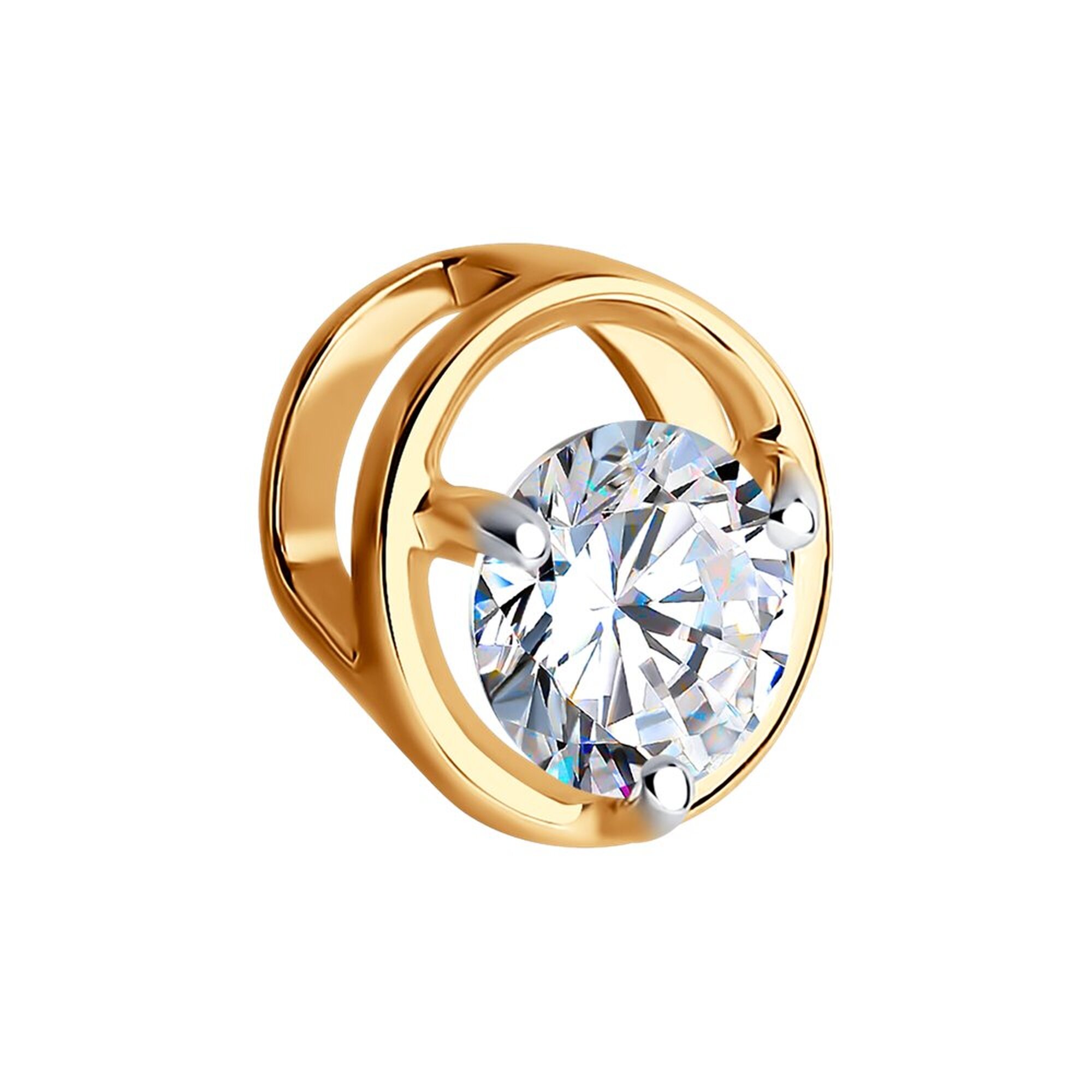 Подвеска Diamant online, красное золото, 585 проба, фианит, размер 0.7 см., прозрачный — фото 1