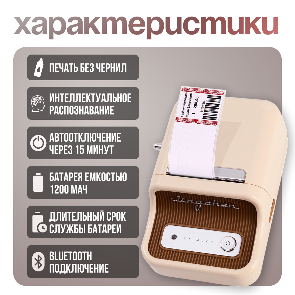 Мини принтер Niimbot B21, беспроводной, Bluetooth, для этикеток, штрих-кодов — фото 1