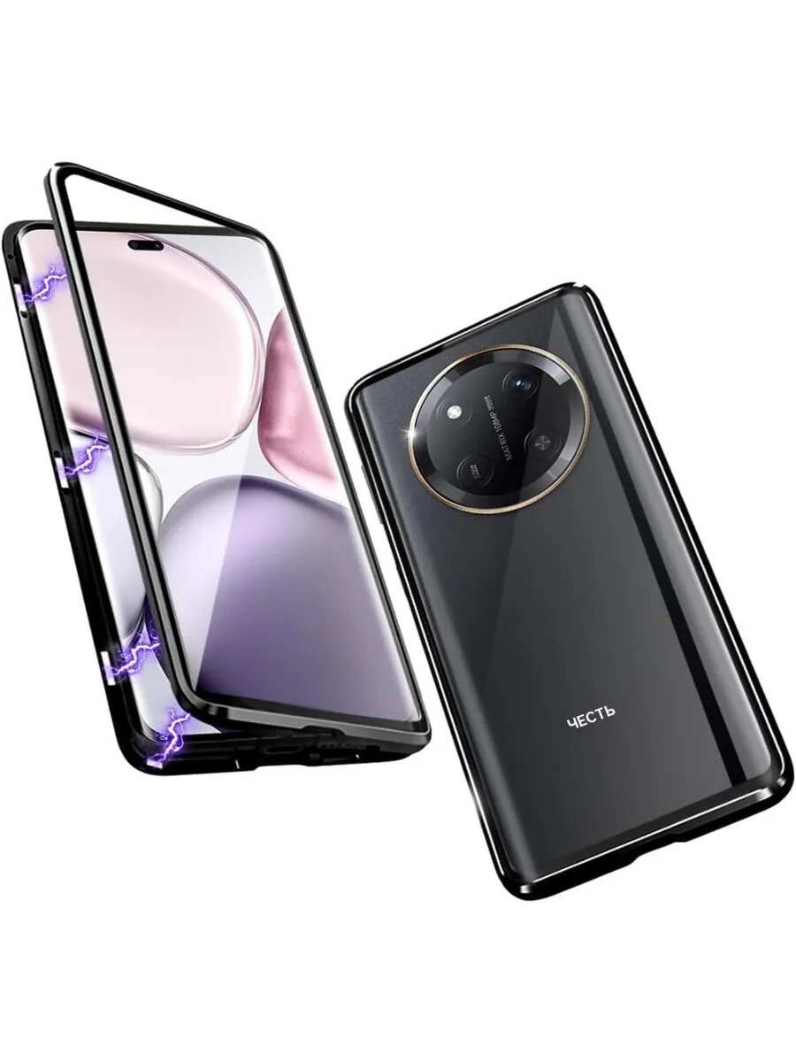 Чехол-рама, для Honor X9c/X60 Pro, алюминиевый, магнитный, прозрачный