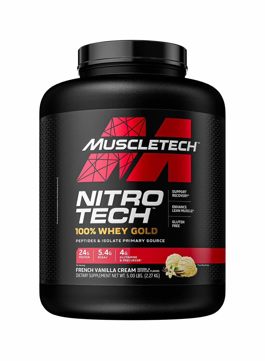 MuscleTech Nitro‑Tech Whey Protein 2,27 кг — сывороточный протеин, 73 порции, с креатином и BCAA