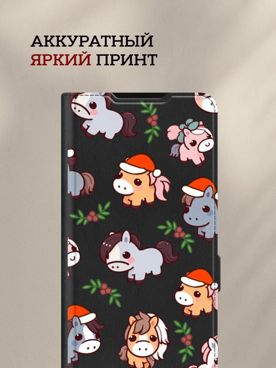 Чехол-книжка на Tecno Pova 7 5G / Текно Пова 7 5G с рисунком "Милые лошадки паттерн" — фото 1