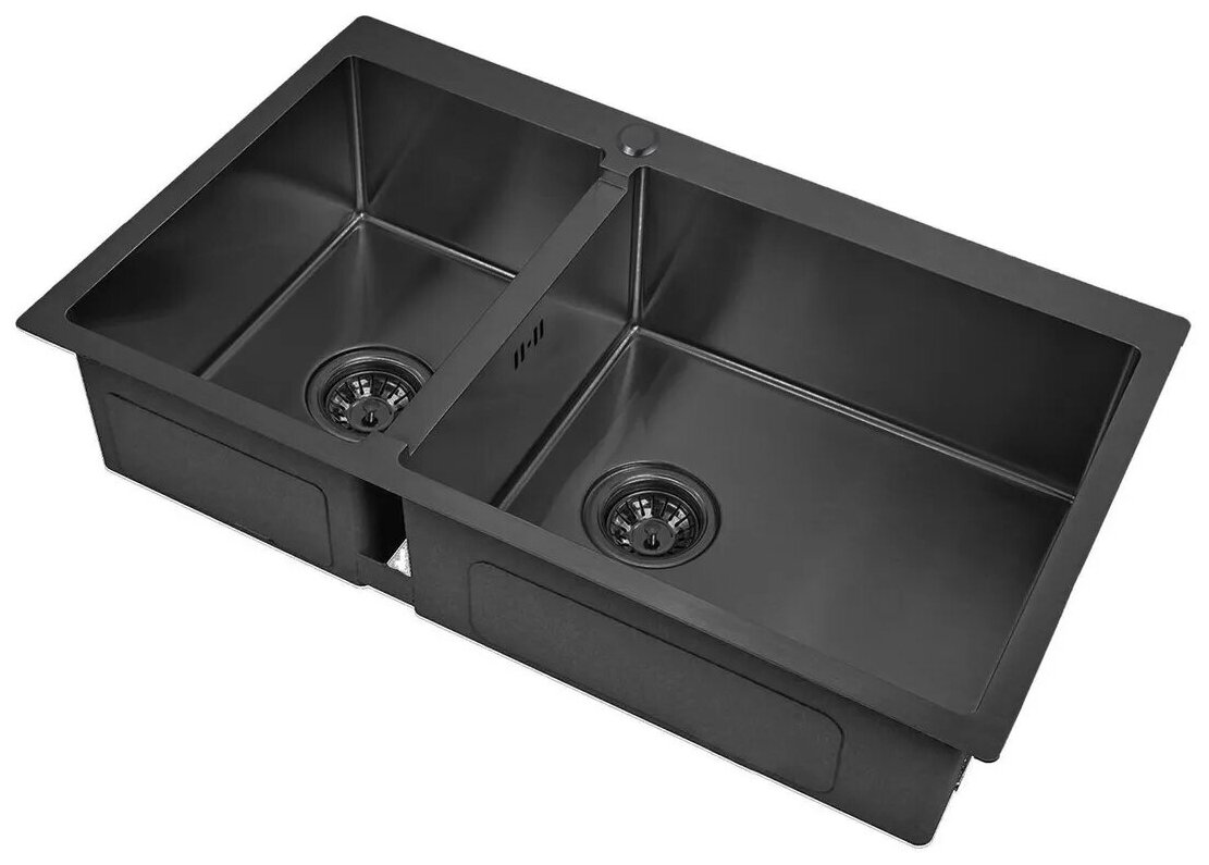 Мойка кухонная Zorg Inox PVD 78-2-51 R grafit, графит черная, две чаши, основная справа, толщина 1,5 мм, премиум