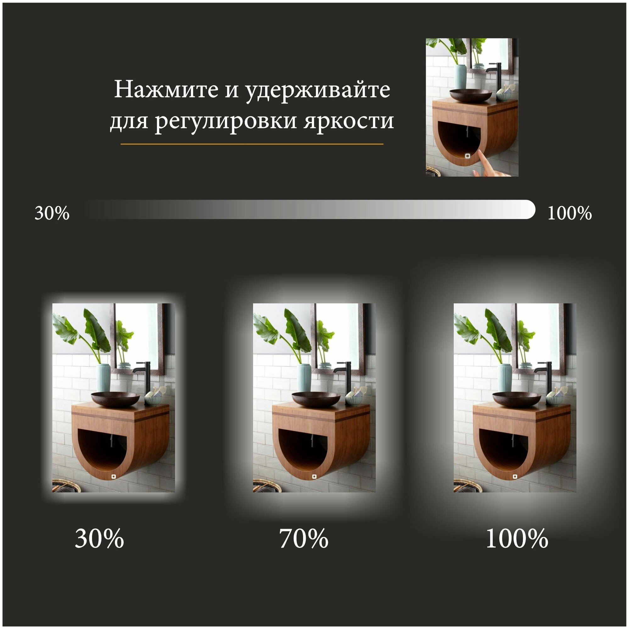 Зеркало Квартал 80*40 с LED-подсветкой 3 в 1 вертикальное - фотография № 3