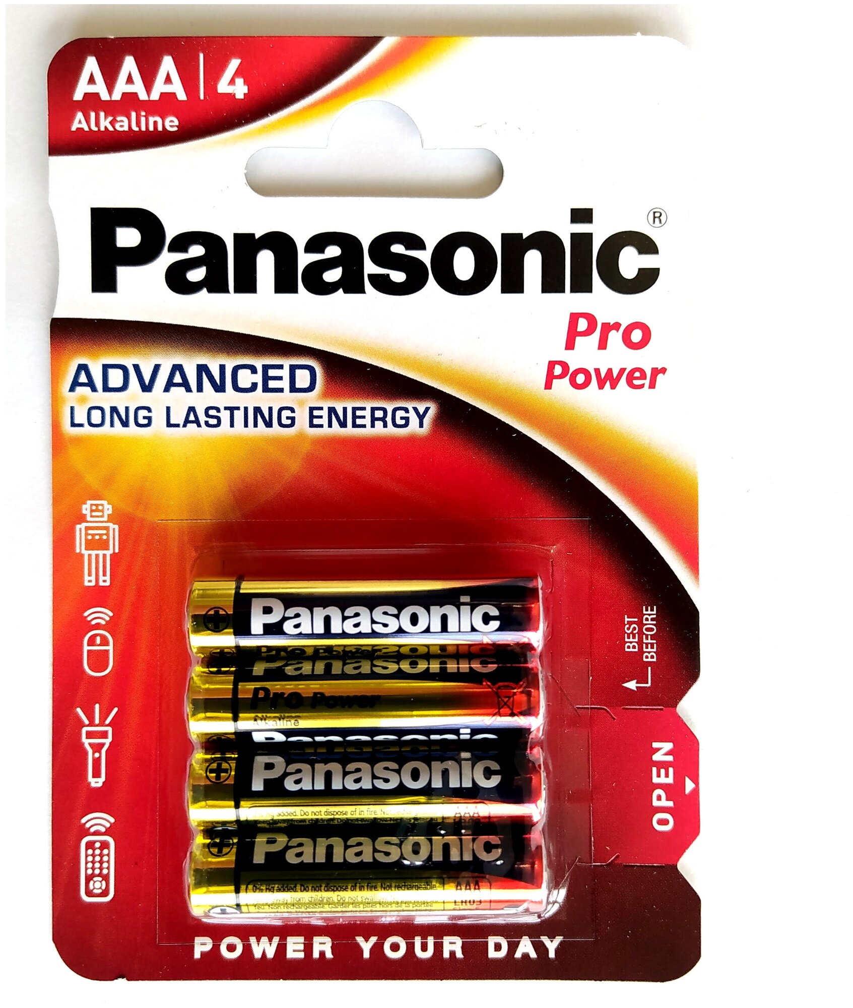 Panasonic Батарейка алкалиновая Panasonic PRO Power, AAA, LR03-4BL, 1.5В, блистер, 4 шт.