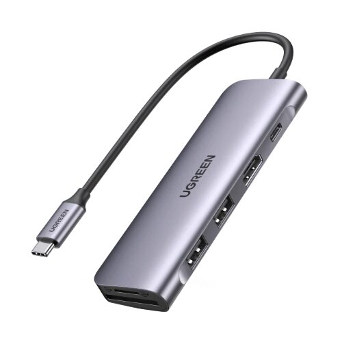 USB-концентратор UGreen CM195, разъемов: 3, 15 см, серый разветвитель ugreen usb c to 2 ports usb3 0 a hub hdmi tf sd with pd power supply cm195 space gray 70411