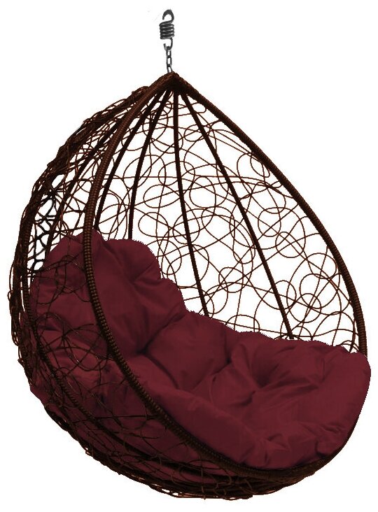Подвесное кресло капля с ротангом коричневое (без стойки), бордовая подушка - фотография № 4