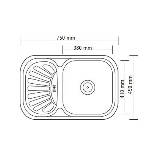 Мойка из нержавеющей стали врезная 750x490x180 (0.8мм) выпуск 3 1/2 правая чаша глянцевая