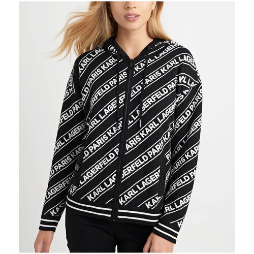 фото Худи karl lagerfeld xs черное с белыми лого надписями вязаное на молнии теплое zip front logo jacket