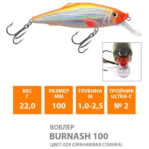 фото Воблер для рыбалки плавающий aqua burnash 100mm 22g заглубление от 1 до 2.5m цвет 029