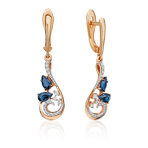 Серьги PLATINA из золота 585 пробы с сапфиром, бриллиантом