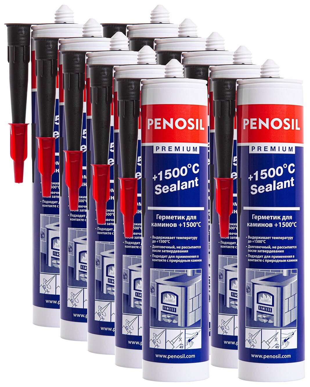 Герметик Penosil Premium 1500°С Sealant для печей и каминов 310 мл, 10 шт, черный, теплостойкий