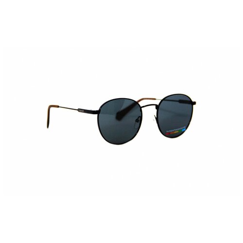 Солнцезащитные очки Safilo, круглые, оправа: металл, поляризационные, с защитой от УФ, черный/черный