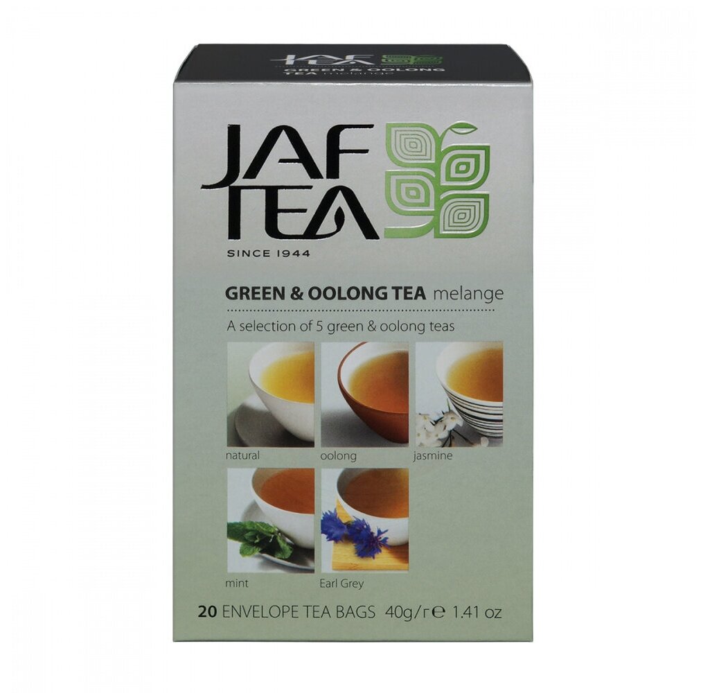Чай зелёный JAF TEA Green & Oolong melange чай зеленый 20 пак. в конвертиках, Ассорти 5 видов - фотография № 3
