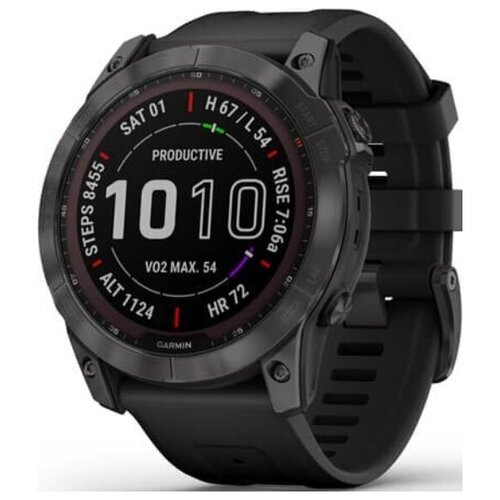 Смарт-часы Garmin Fenix 7X Sapphire Solar Wi-Fi титановый угольно-серый с силиконовым ремешком 7498900₽